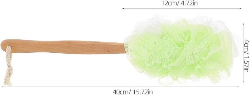 Long Handle Back Scrubber Bath Brush Wood Handle Exfoliating Shower Washer Green White - Image 2